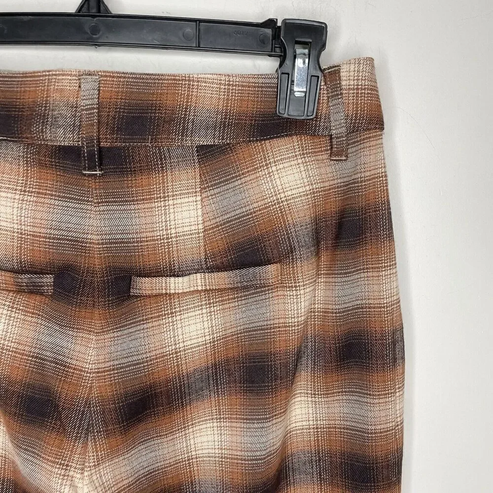 C&A Clockhouse Pants Womens 40 Brown Plaid Trousers NEW Straight Wide Leg 28" W - Picture 6 of 10